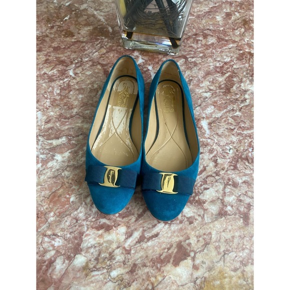 Salvatore Ferragamo Shoes - Salvatore Ferragamo Varina Women's Tael Blue Suede Ballet Flat Sz 8.5B EUC, $780